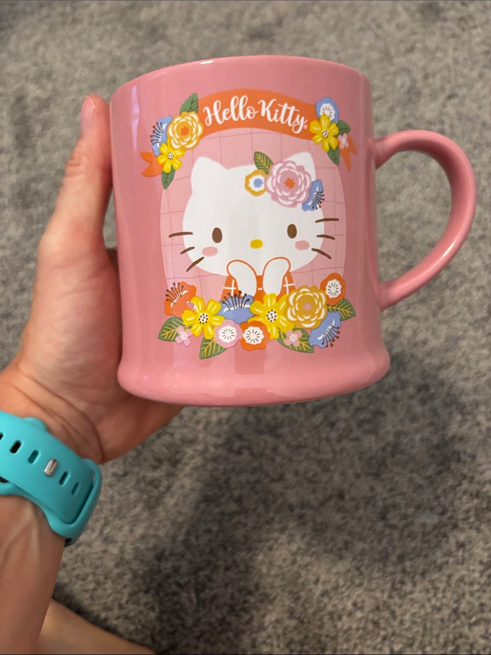 Hello Kitty Pink Floral Ceramic Coffee Cup